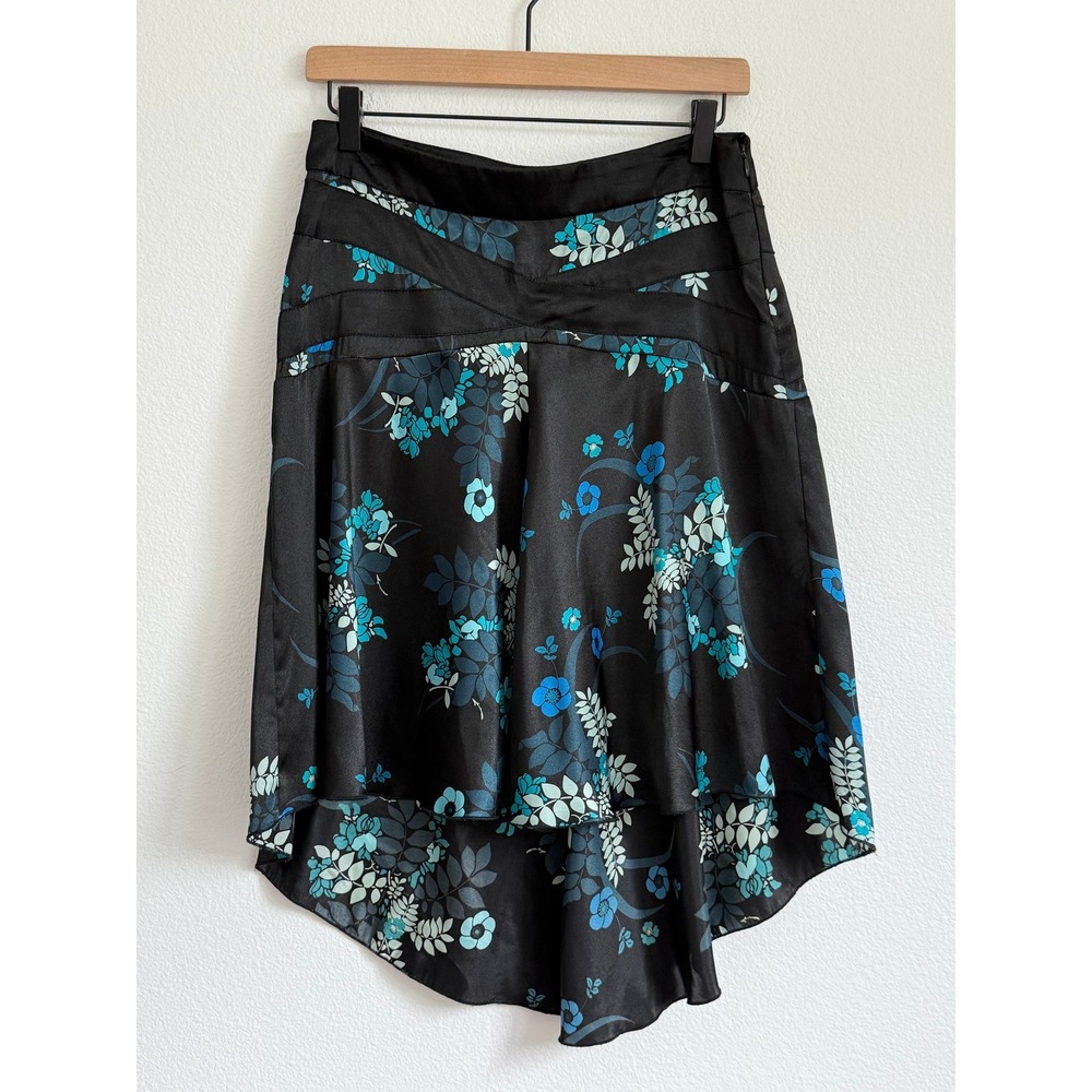 Rampage Whimsygoth Floral High Low Skirt Black Teal‎ Asymmetric Satin Fairy Y2K